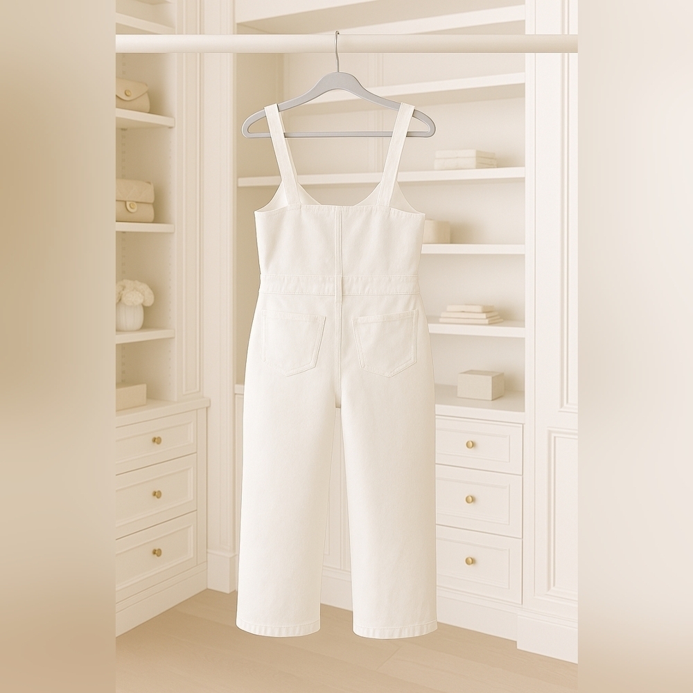 Retro XL Boho Wide Leg Boilersuit White Cotton Sculpting Panel Cropped New - Picture 10 of 10